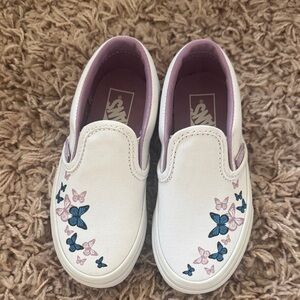 Vans Kids White Slip-On Sneakers with Butterfly Pattern